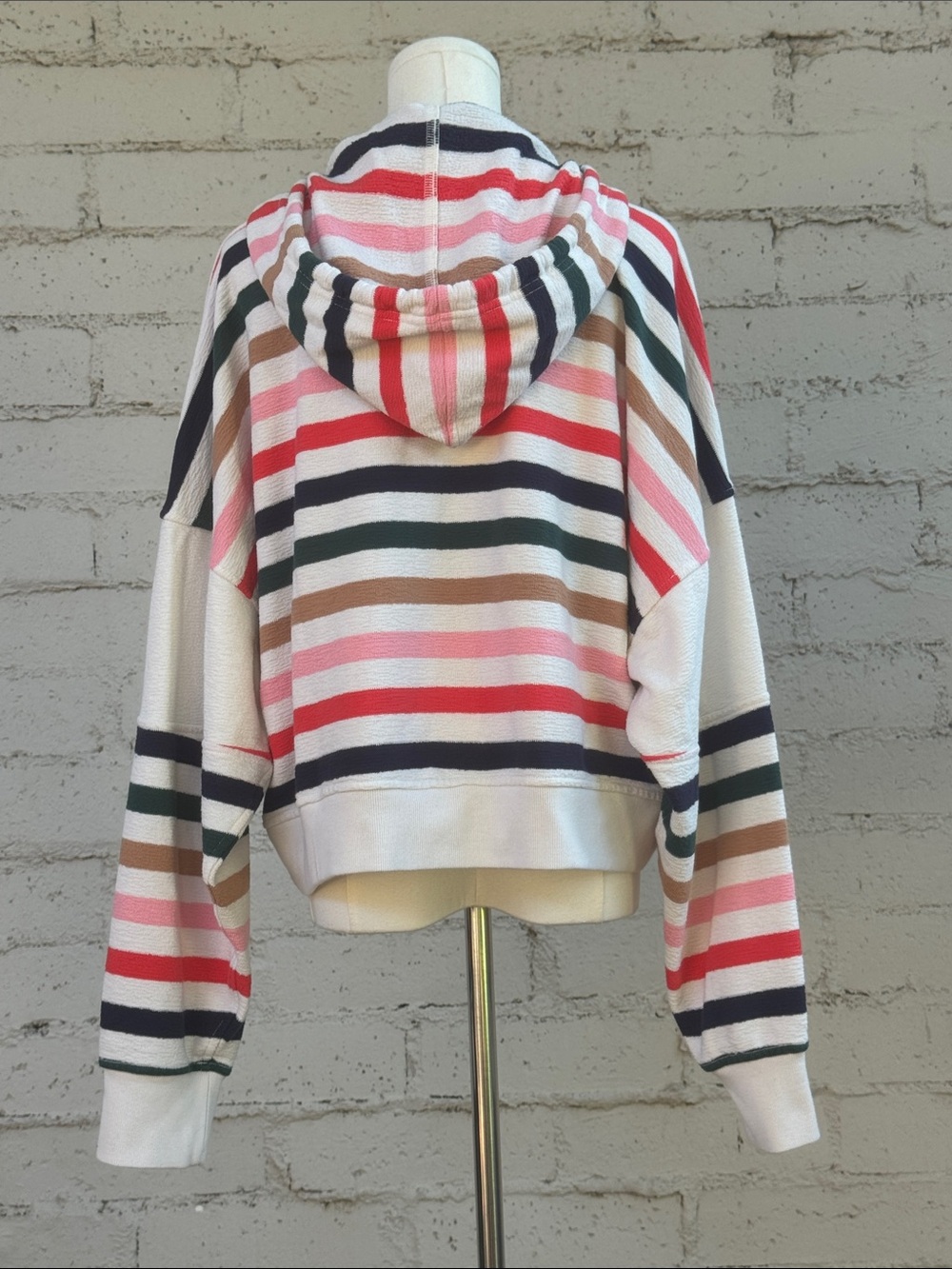 aerie Restart Quarter Zip Hoodie Soft Muslin Stripe Size L - Picture 7 of 13